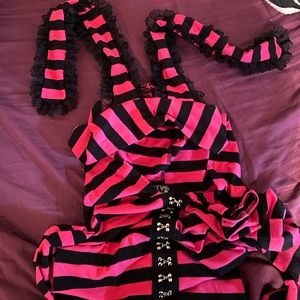 Striped Cold Shoulder Bunny Ear Hoodie